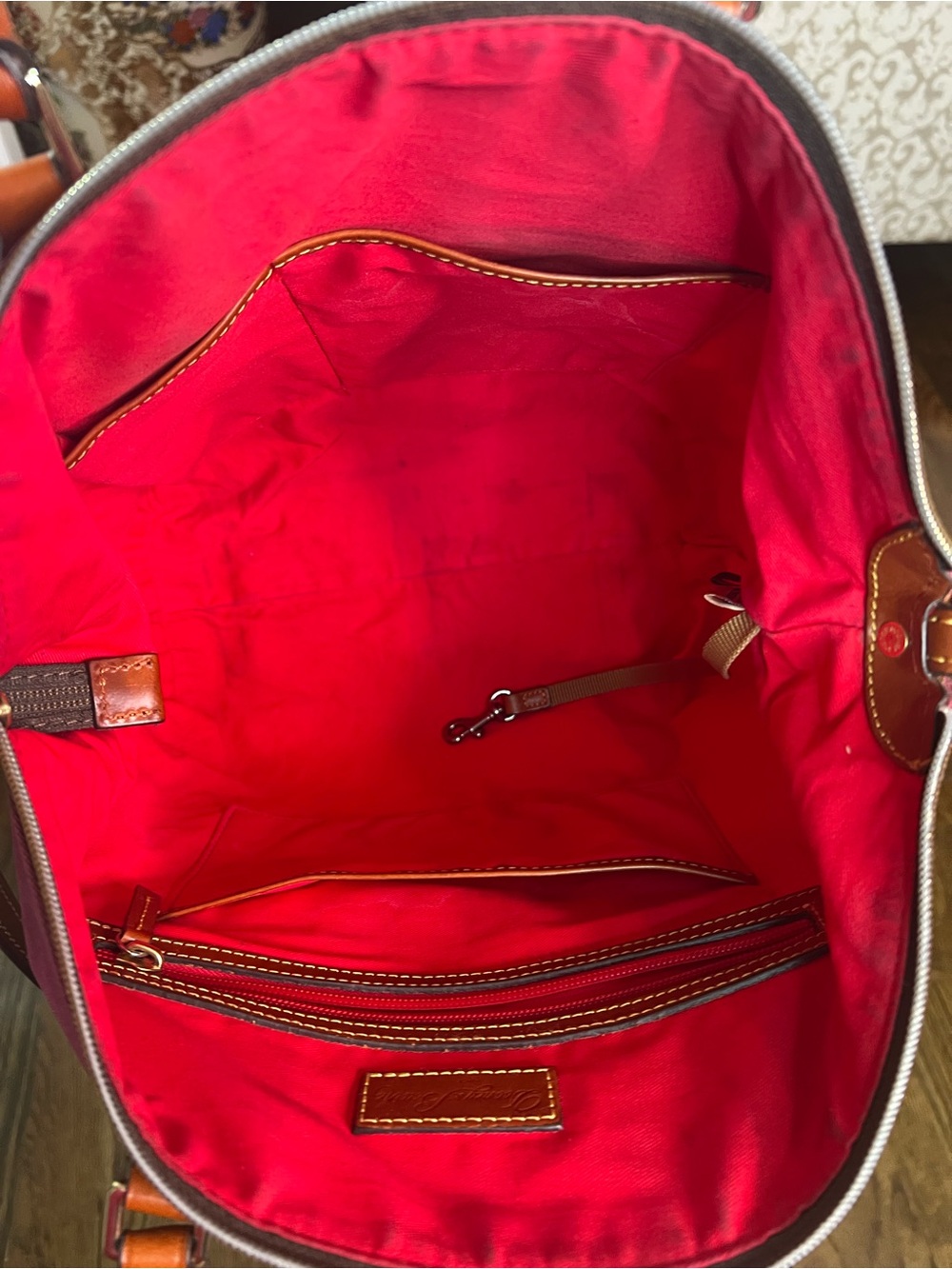 Dooney & Bourke Burgundy Nylon Shoulder Bag with Tan Leather Trim - Picture 5 of 13